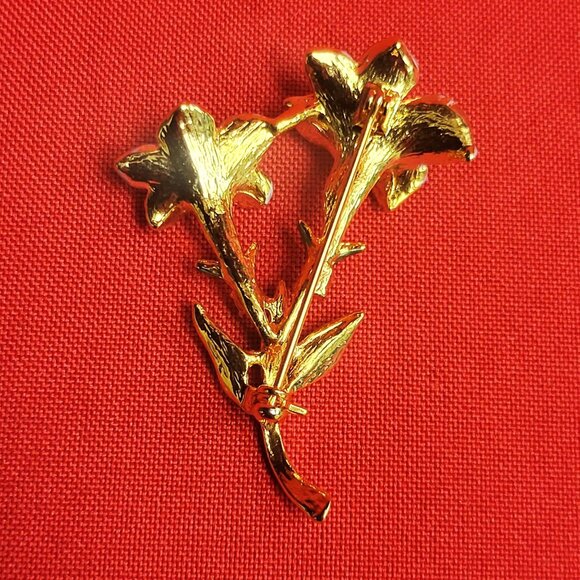 Vintage Goldtone & Rhinestone Calla Lily Brooch Pin | Used  Vintage Pink Enamel Calla Lily Brooch Gold Tone Accents Pink Rhinestone Pin